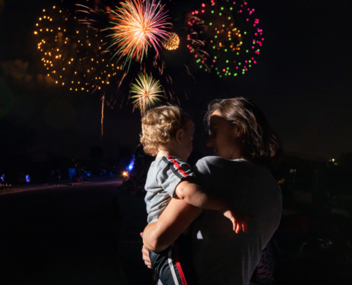 Mother and Child watching fireworks