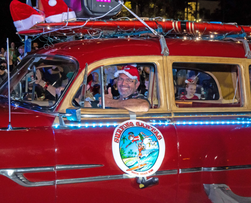 Surfing Santas car in the parade.
